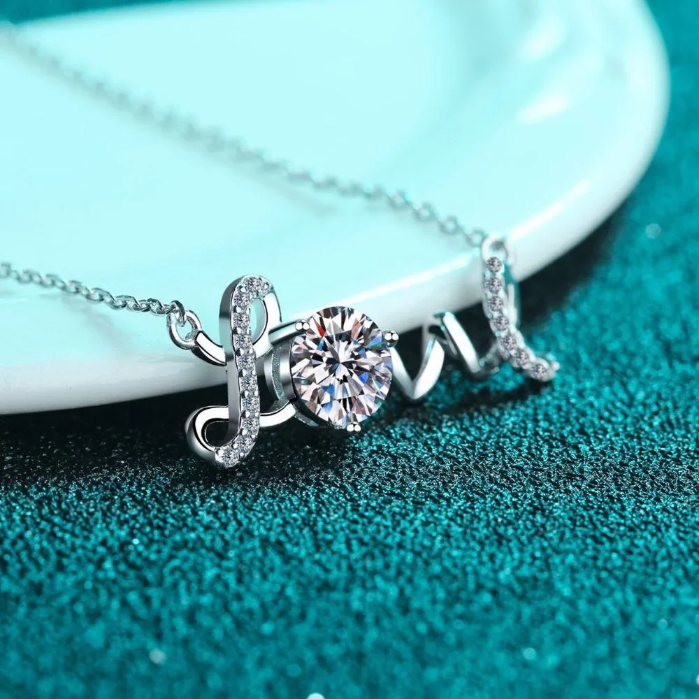 Certified 1ct. t.w. Diamond Moissanite Love Necklace NEW - Picture 4 of 9